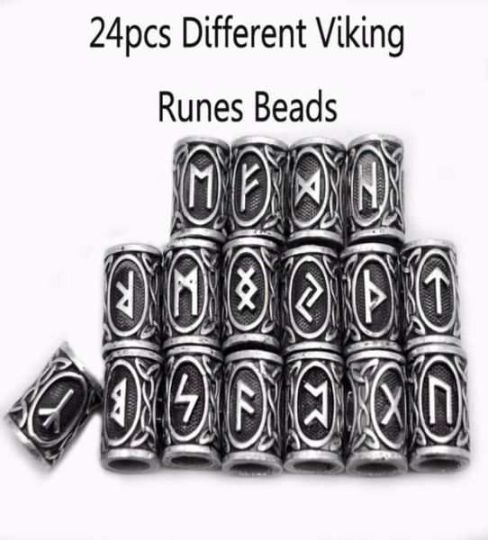 

24pcs silver norse viking runes charms beads findings for bracelets for pendant necklace beard or hair vikings rune kits2566465