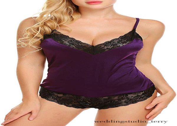 

women satin lingerie bodysuit deepv stretch silky teddy one piece lace babydoll short jumpsuit pajamas bridal romper nig3066200, Black;red