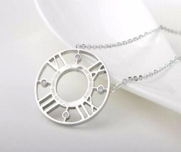 

fashion silver roman number necklace stainless steel round hollow rhinestone roman numbers necklace jewelry for women1045454