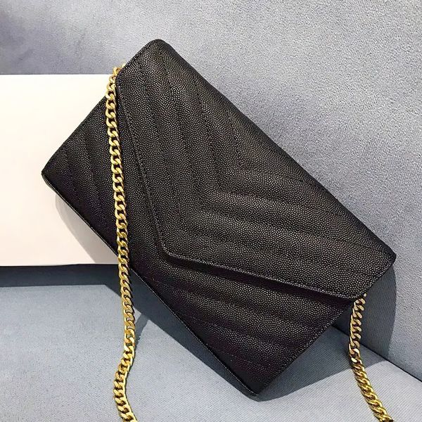 

luxury designer caviar genuine leather envelope bags women's mens metal chain purse hobo bag mirror quality tote handbag black bag mess