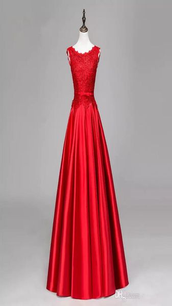 

beaded 395 satin long evening dress with lace appliques 2019 elegant floor length evening gowns red formal dresses7298089, Black;red