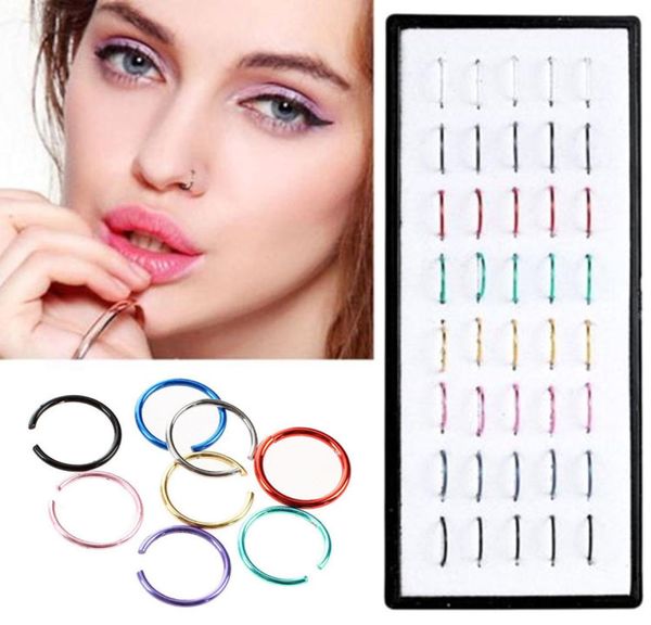 

40 pcsset fake nose ring circle clip on nose hoop body jewelry non piercing non piercing7402387, Silver