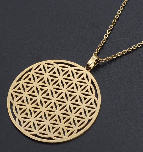 

vintage flower of life necklaces women pendent aesthetic stainless steel jewelry gold color hollow men necklace wicca 20218060892, Silver