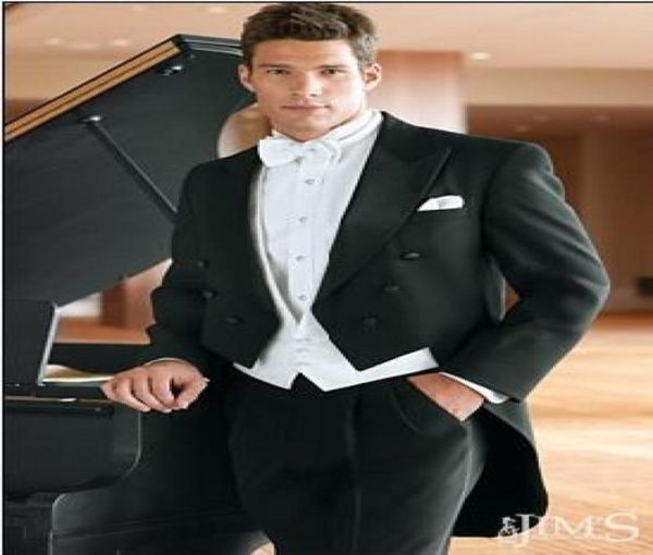 

tailcoat groom tuxedos doublebreasted peak lapel man groomsman men wedding suits promformbridegroom jacketpantstievest7284222, Black;gray