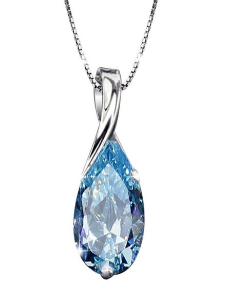 

aquamarine gemstones diamond pendant necklaces for women drop blue crystal white gold silver color choker jewelry gifts bijoux 0216279161