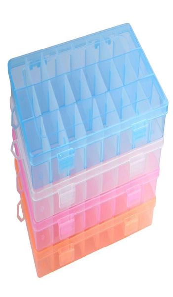 

adjustable 24 compartment plastic storage box jewelry earring case2140010, Pink;blue