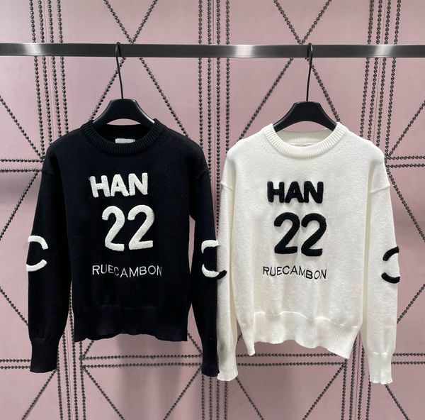 

fashion long sleeve o-neck autumn knitted pullover women embroidery black and white contrast casual sweater, White;black