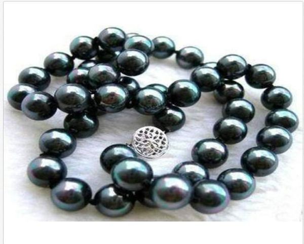 

new fine pearls jewelry whole 10mm black blue south sea pearl round beads necklace 18quot8433348