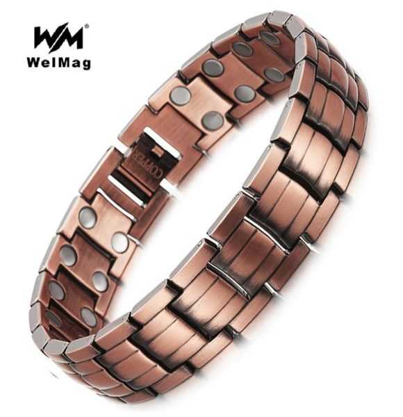 

welmag healing magnetic copper bracelets bangle for men bio energy double row magnet solid copper male bracelets jewelry y1891704839578, Golden;silver