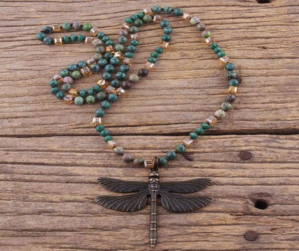 

pendant necklaces rh fashion bohemian jewelry accessory 6mm stonescrystal knotted with metal retro dragonfly women boho gift1680906, Silver