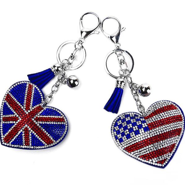 

creative british and american flag pattern key rings with filled rhinestone fashion bag pendant ladies luggage car accessories6967997, Slivery;golden