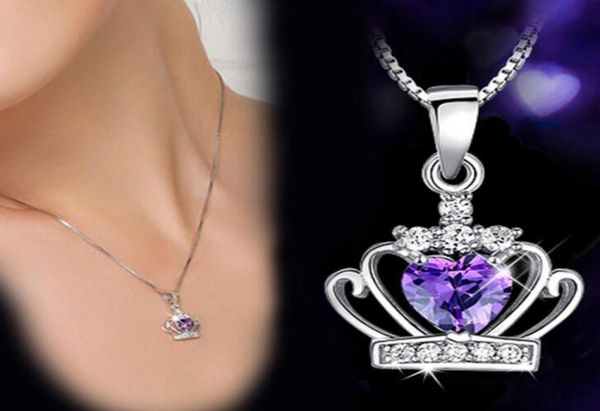 

925 sterling silver jewelry austrian crystal crown wedding pendant purplesilver water wave necklace gb14607666136