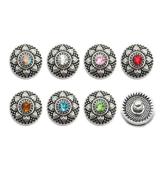 

flower w254 18mm 20mm rhinestone metal button for snap button bracelet necklace jewelry for women silver jewelry9199388