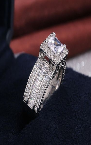 

sparking square zircon wedding rings for women silver color shiny full cz engagement party jewelry gifts whole8693061, Slivery;golden