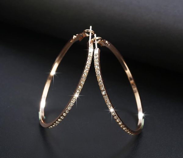 

2020 fashion hoop earrings with rhinestone circle earrings simple big circle gold color loop for women5758809, Golden;silver