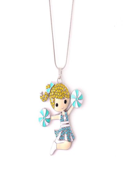 

fashion crystal cheerleader cartoon figure dance girl pendant cheerleading girl sports chain necklace5491325, Silver
