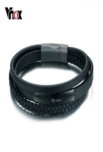

vnox genuine leather bracelet bangle for men multilayer leather id identification male casual jewelry engraved service y18917094764683, Golden;silver