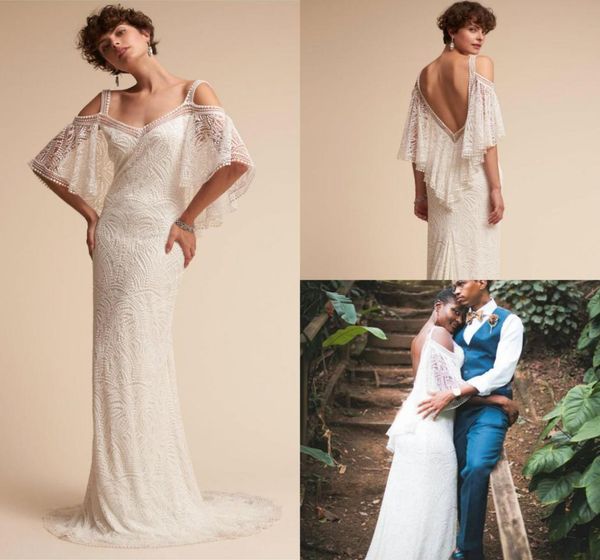 

bhldn mermaid wedding dresses off the shoulder lace appliques sweep train plus size wedding dress half long sleeve bridal gowns7644183, White