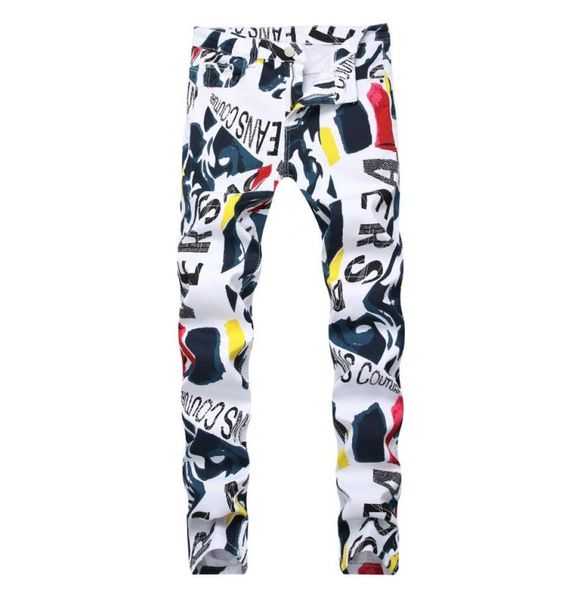 

new style men039s brand jeans cotton white letter printed designer hip hop jeans men denim pants fashion elastic j7092855, Blue