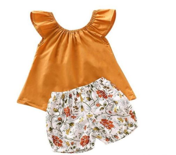 

new baby kids clothes two piece sets sleeveless shirt flower short girl summer lolita summer clothing sets6006862, White