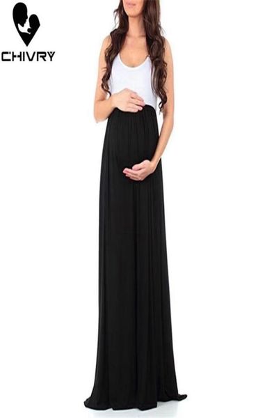 

chivry 2020 new maternity dress casual pregnancy clothes sleeveless maxi long dress mom pregnant dresses vestidos de maternidad7721178, White