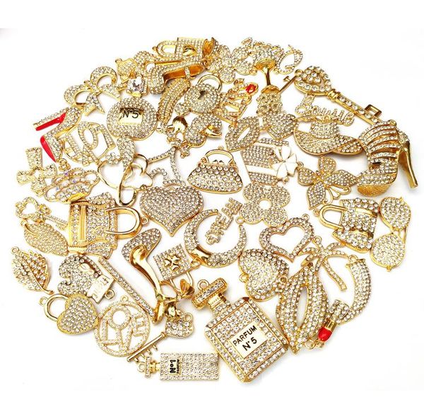 

50pcs alloy jewelry charms with gold plated and colorful rhinestone mixed delicated fit for women6119299, Bronze;silver