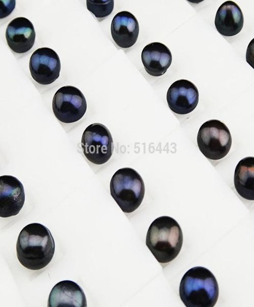 

2017 new arrival real 50pcs 7mm natural freshwater black pearls silver p women stud earrings whole fashion jewelry lots a0924136459891500, Golden;silver