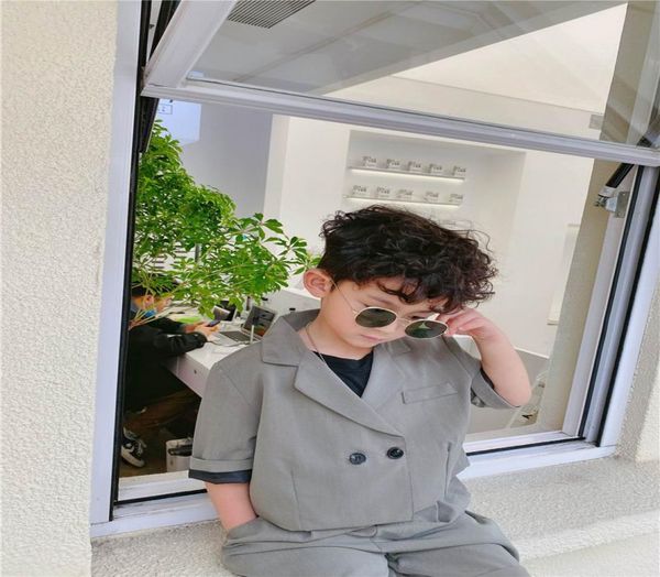 

boy girl suit 2020 summer baby gray coatshorts fashion 2pcs outfits set baby clothes e21148655810, White