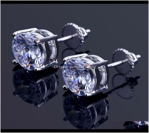 

back findings components drop delivery 2021 8mm hip hop stud earrings sier gold plated cz earring mens womens earing ear ring wo3619324, White