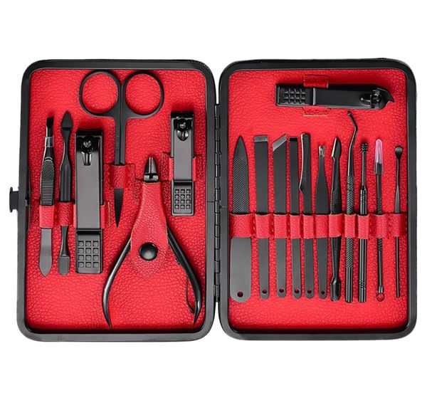 

drop 18pcs manicure set pedicure tools household black stainless steel ear spoon nail clippers cutters scissors kit7961116