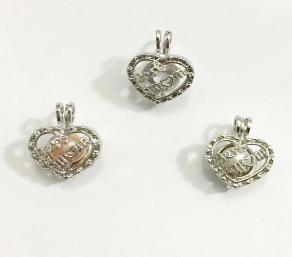 

mom heart love design cage pendant pearl gem bead locket pendant mounting diy jewelry for mummy mother039s day gift3175635, Silver
