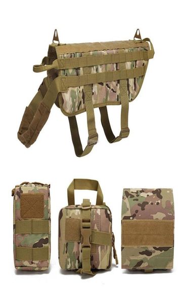 

army hunting tactical dog vest molle system dogs training vests with 3 pouches adjustable service harness8499049, Camo;black