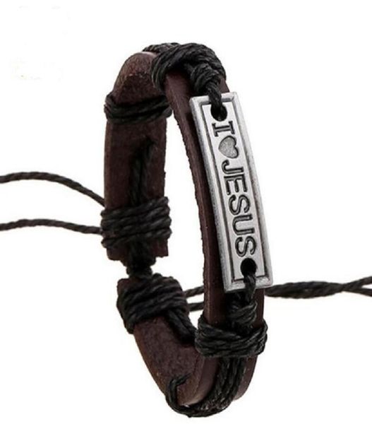 

faith jewelry accessories fashion i love jesus letter id bracelets couples genuine leather strap rope wrap bracelet wrist band3550967, Golden;silver