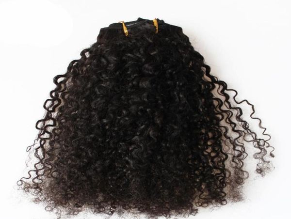 

brazilian kinky curly hair clip in human hair extensions natural color remy hair clipins 100g 7pcslot5009958, Black