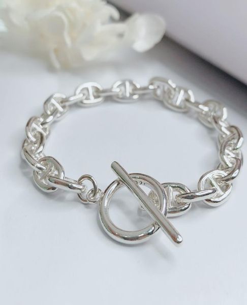 

brand for women letter round h lock jewelry s925 silver bangle france quality fashion superior quality luxurious bracelet cx207547204, Black