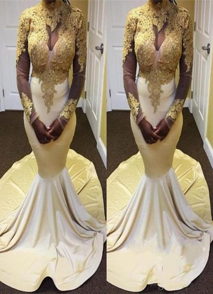 

new unique gold and white mermaid evening dresses long 2021 high neck long sleeve gold applique formal dresses prom gowns fas5763899, Black;red