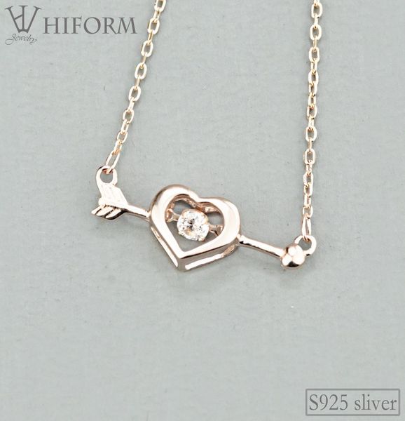 

925 sterling silver heart arrow pendant necklace for women with zircon silver and rose color s925 jewelry gifts9017224