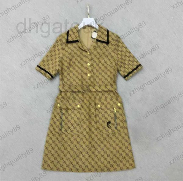 

basic & casual dresses designer women dress bump color bag edge lapel short sleeve fashion joker metal button zipper pocket design belt coll, Black;gray