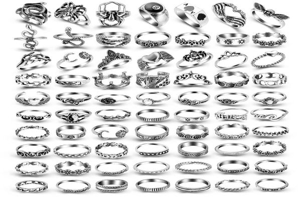 

band rings sier vintage goth punk set for men girls women cool gothic ring pack trendy stackable boho chunky knuckle emo fl finger9059102, Silver