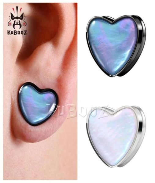 

kubooz stainless steel heartshaped natural shell ear plugs piercing tunnels earring gauges body jewelry stretchers expanders whol11720198, Silver
