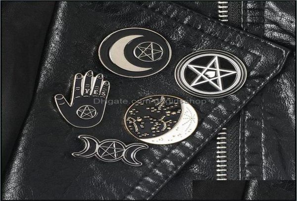 

pins brooches jewelry witch pins collection pentagram triple moon constellation wizard witchy goth lapel pin for witches drop deli5514402, Gray