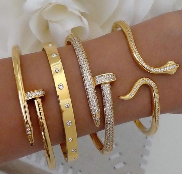 

2021 luxury 18k gold printed copper screw bangle bracelet gold plated diamond women nail bracelet8993853, Golden;silver
