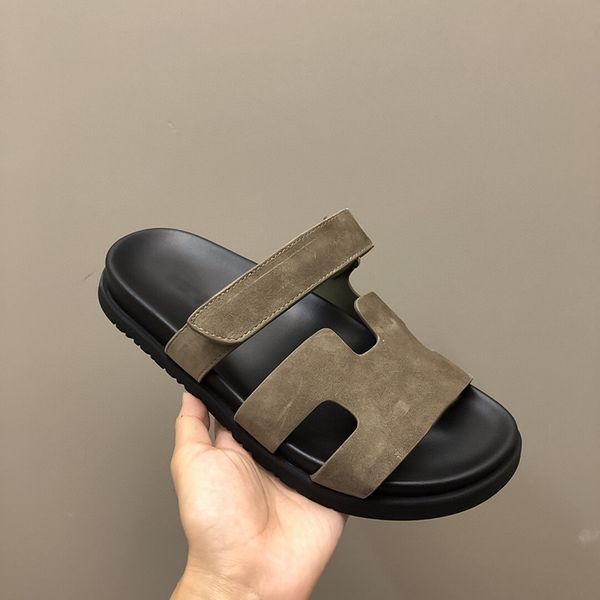 

slippers summer womens sandals new hook&loop leather thick sole luxury casual beach shoes mens slippers couple sandals sizes 35-45 +box, Black
