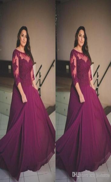 

plus size burgundy prom dresses lace applique half long sleeve evening gowns sheer neck chiffon a line formal party dresses custom6517017, Black;red