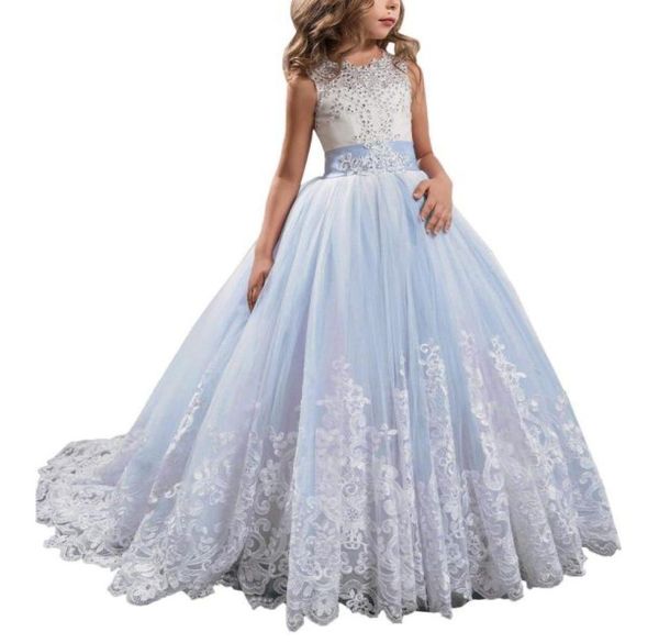 

princess lilac long girls pageant dresses kids prom puffy tulle ball gown8707149, White;blue