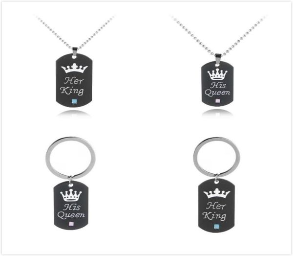 

stainless steel her king his queen necklacekey chain dog tag crown couple necklacekeyring pendants chains lovers jewelry gift7650304, Silver