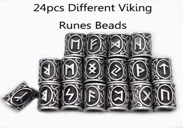 

24pcs silver norse viking runes charms beads findings for bracelets for pendant necklace beard or hair vikings rune kits1529838
