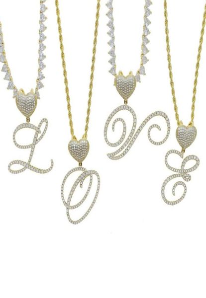 

chains arrived az cursive heart letters name pendant necklace iced out bling cubic zircon gold silver color charm hip hop jewelry5277997