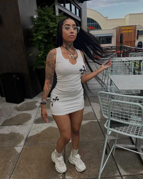 

2023ins fashion trend cross print tight tank skirt, White