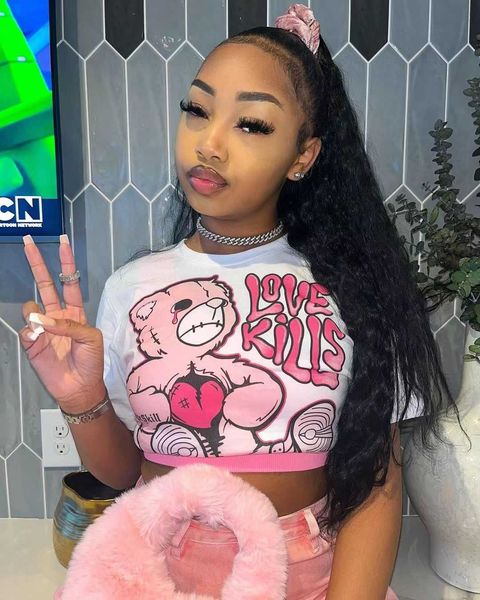 

2023ins network red cute bear print t-shirt summer new style, White